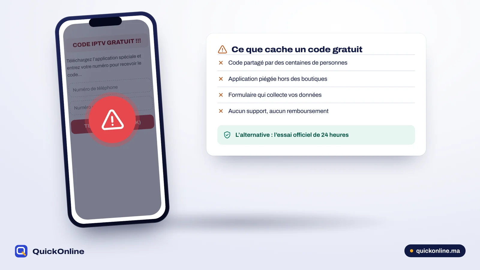 Page de code IPTV gratuit signalée comme risquée face à l’essai officiel de 24 heures