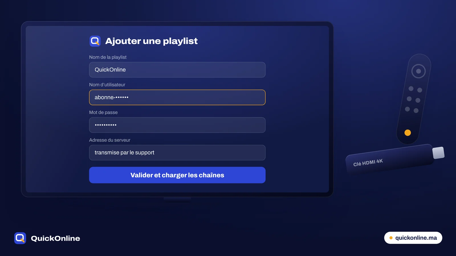 Ajout d’une playlist IPTV sur un téléviseur avec Fire TV Stick et télécommande